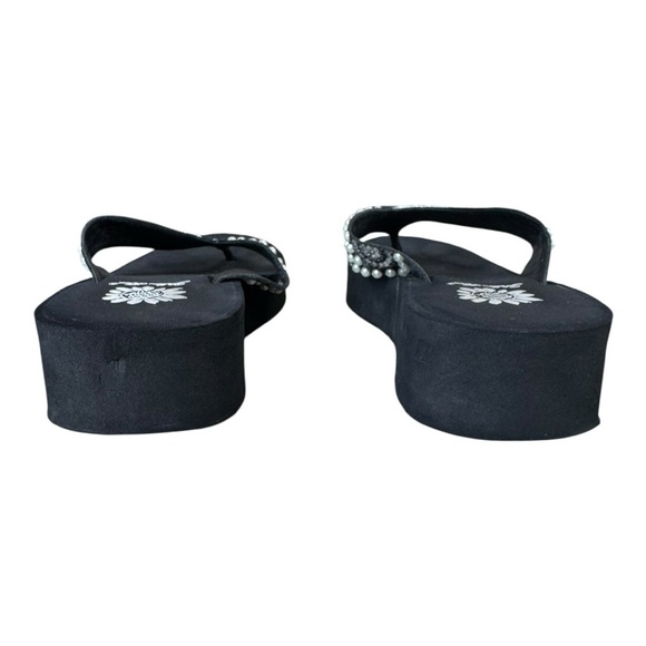 Yellow Box Black Rhinestone Pearl Platform Flip-Flops Size 6 EUC - Picture 3 of 7